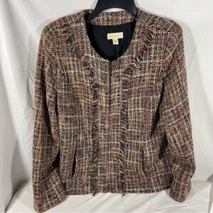 Appleseed’s Women’s Full Zip Tweed Jacket Size 14 Fringe Wool Blend Office